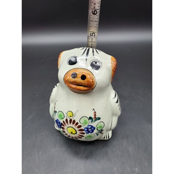 Mexican Tonala Folk Art Pottery Pig Standing Signed Hand Painted NICE - Picture 6 of 12